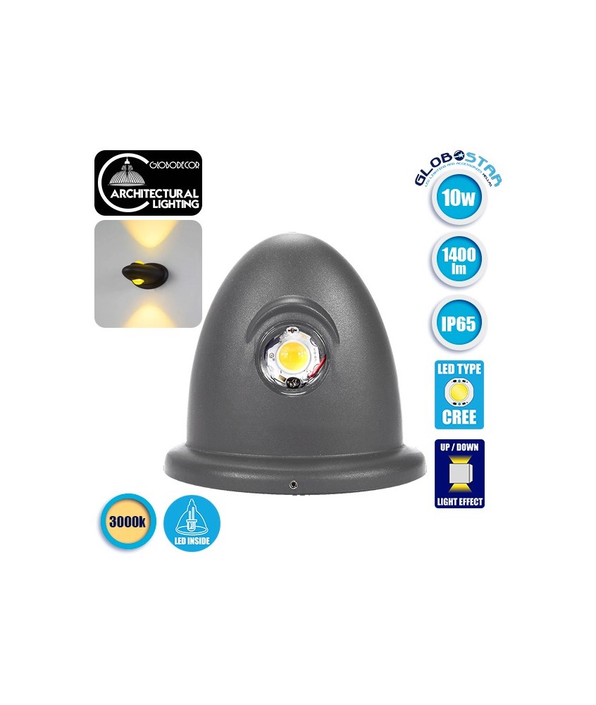 GLOBOSTAR® THIRD 93069 Μοντέρνο Φωτιστικό Τοίχου - Απλίκα LED 10W 1400lm 30° AC 220-240V Αδιάβροχο IP65 Θερμό Λευκό 2700K - Bridgelux COB Chip & TÜV SÜD Driver - Γκρι Ανθρακί Ματ - Μ15.1 x Π9.3 x Υ14.5cm - 5 Χρόνια Εγγύηση